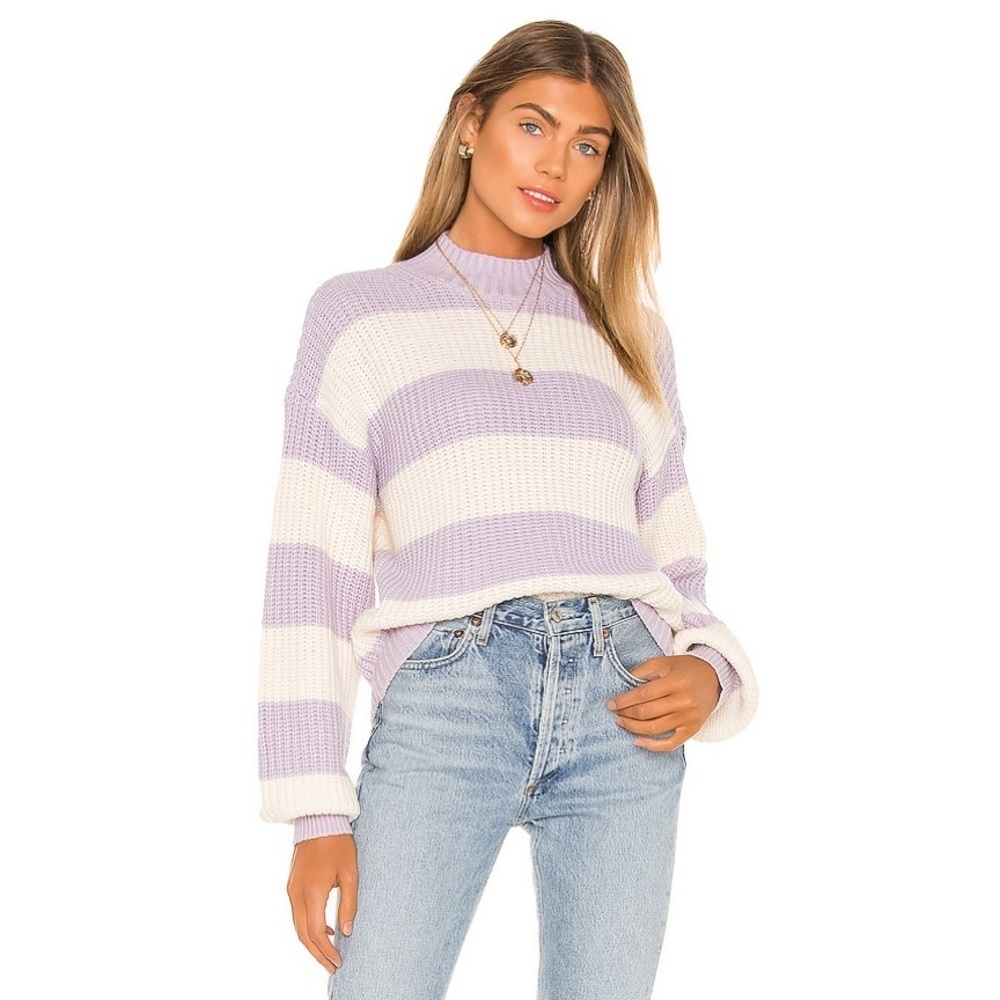 Sanctuary Lilac & White Stripe Mock Neck Sweater